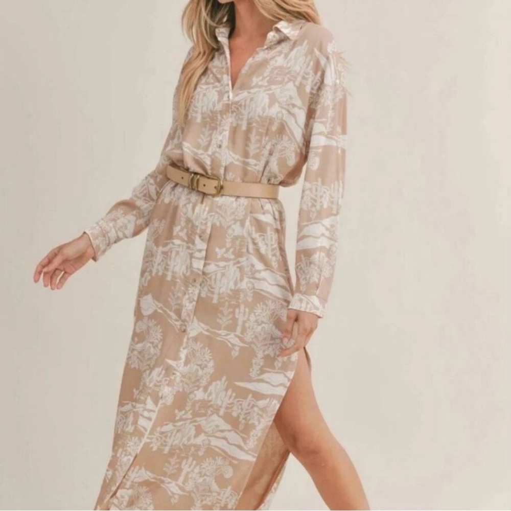 Sadie and Sage Cactus Elegant Tan Shirt Dress Size S